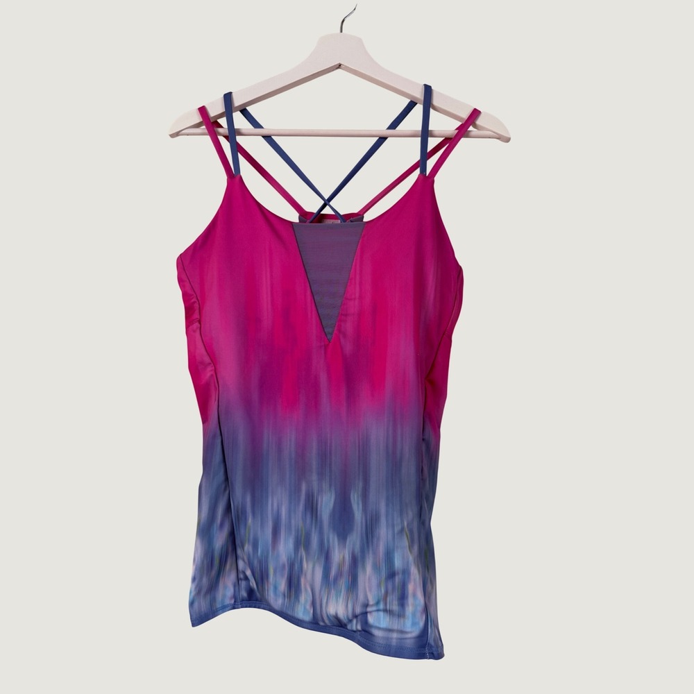 Lucky in Love Womens Pink  Ombre Mesh Panel Strappy Athletic Tank Top Size L Gym